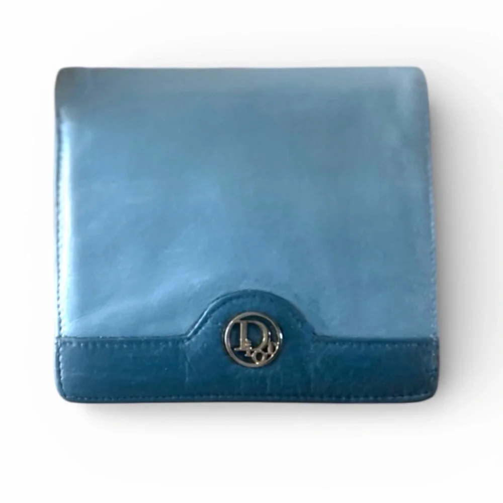 Dior Rare Dusty Sky Blue Soft Lambskin Genuine Leather Compact Wallet Purse